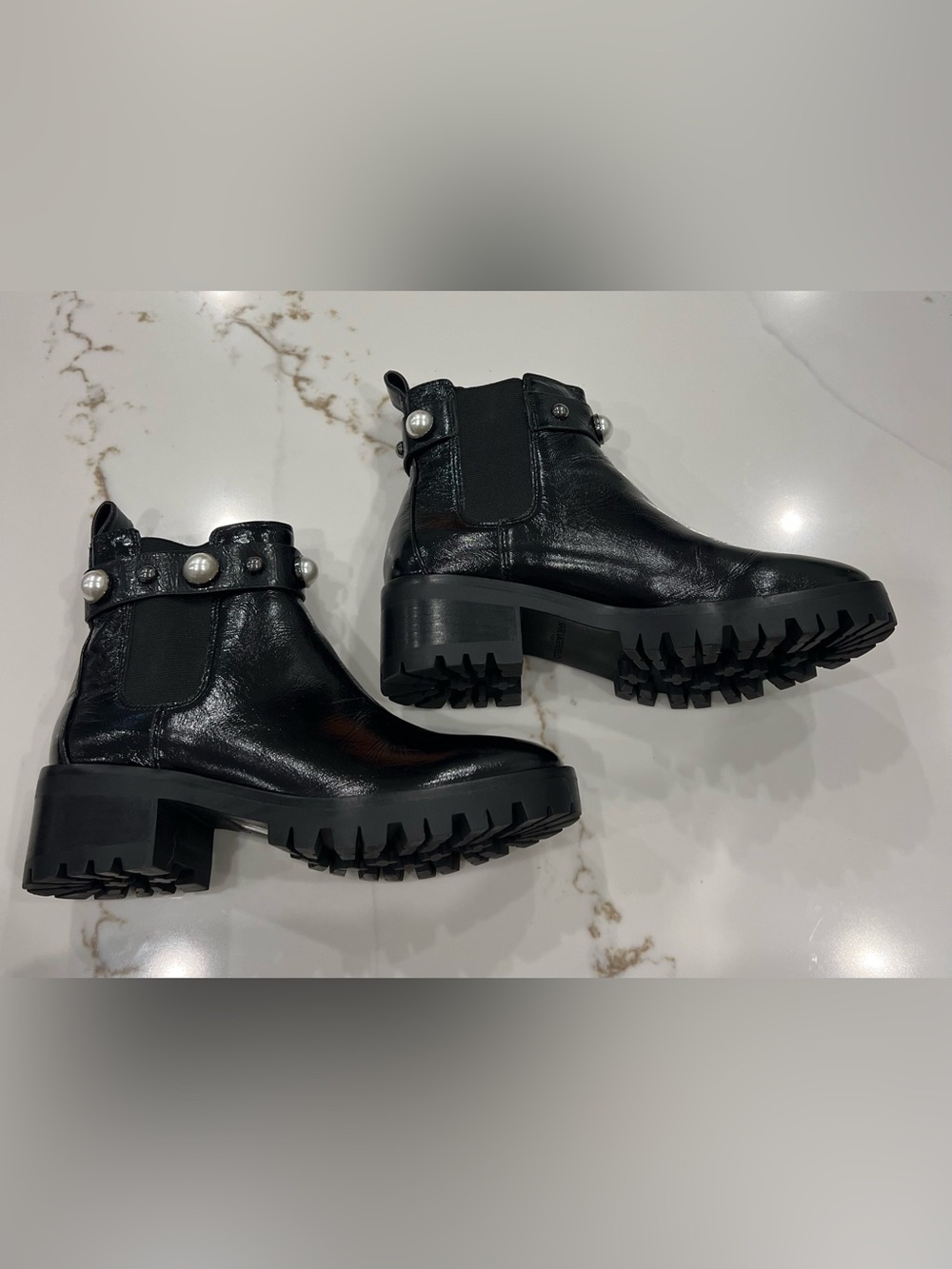 Karl Lagerfeld Black Pearl-Stud Ankle Boots - Women's